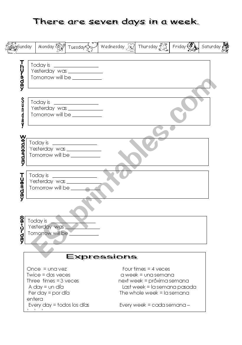 Days of the week  worksheet