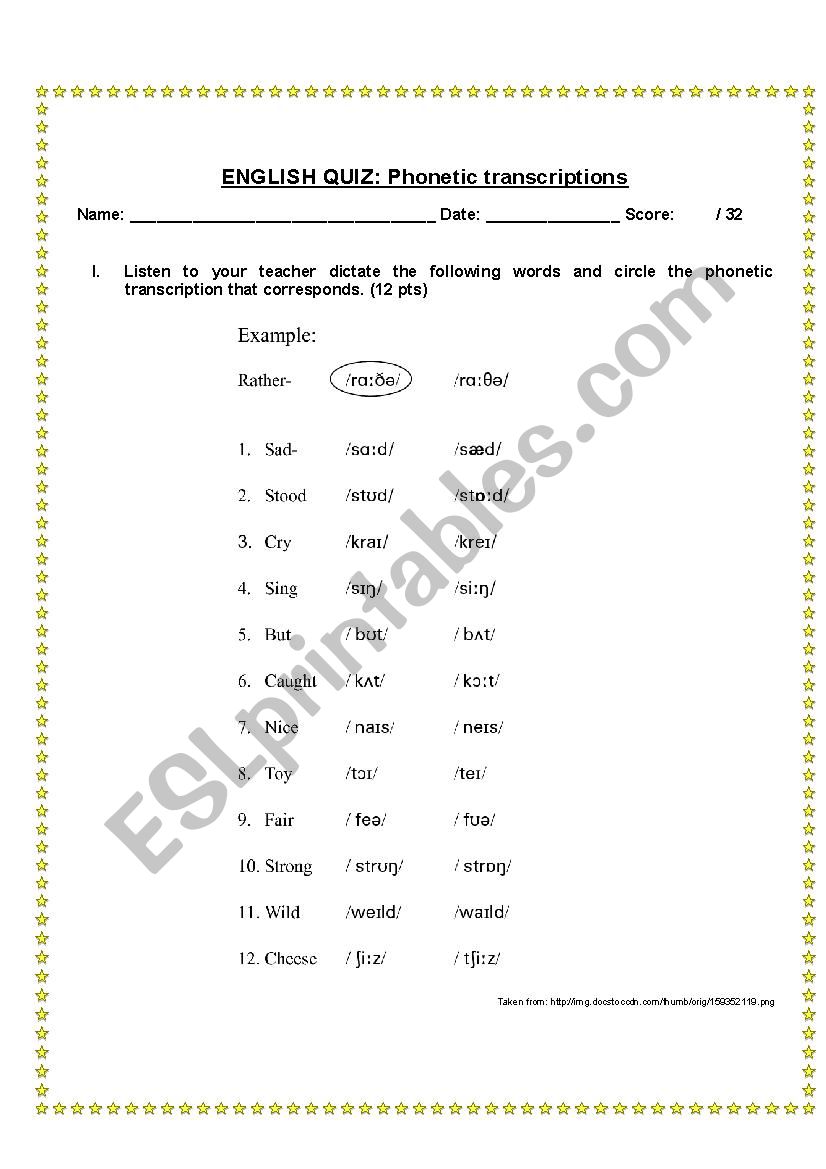 Phonetics Quiz worksheet