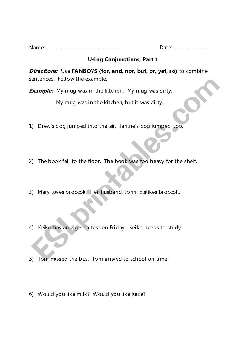 Conjunctions Practice worksheet