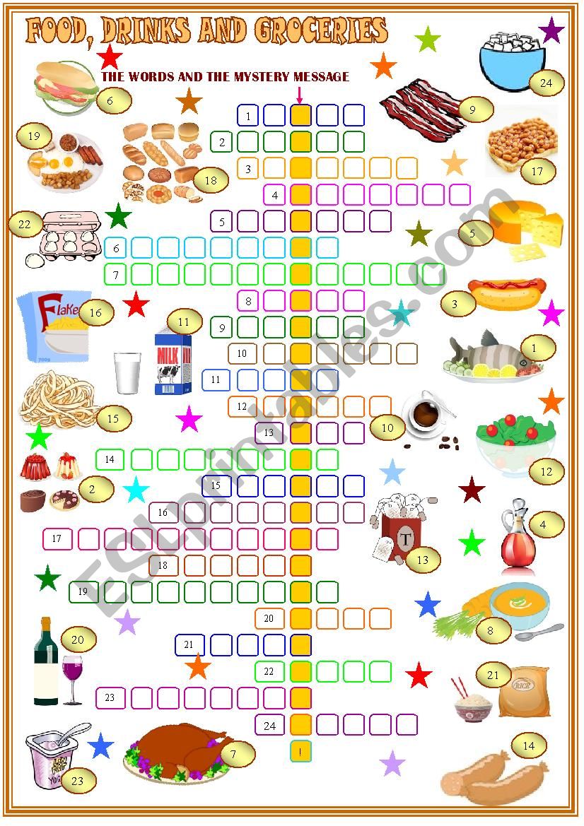 food , and drinks ;crossword puzzle