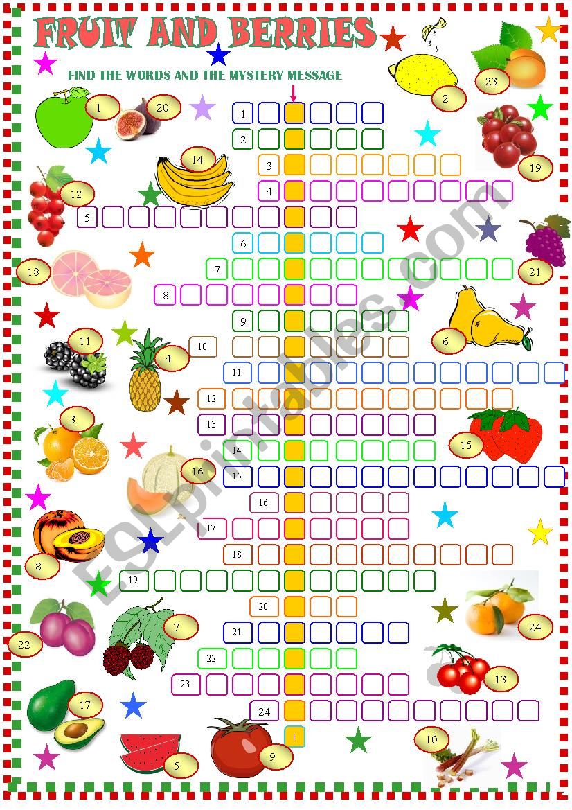 fruit ; crossword puzzle worksheet