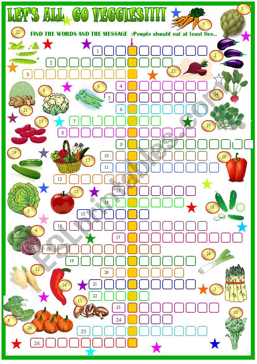 Vegetables , crossword puzzle worksheet