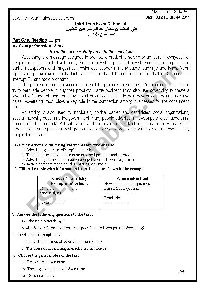 experemental bac worksheet