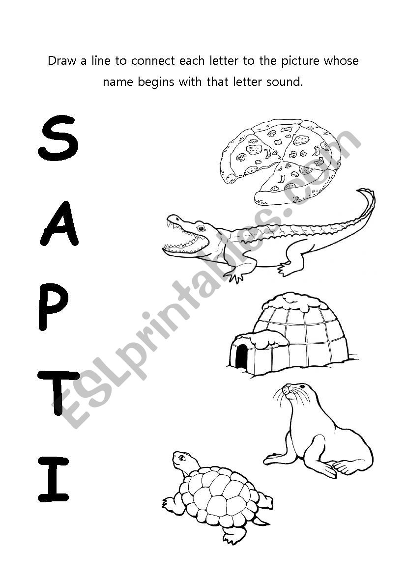 Letter Matching and Coloring Page (A, S, T, P, I)