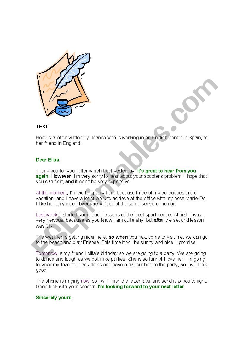 write a letter worksheet