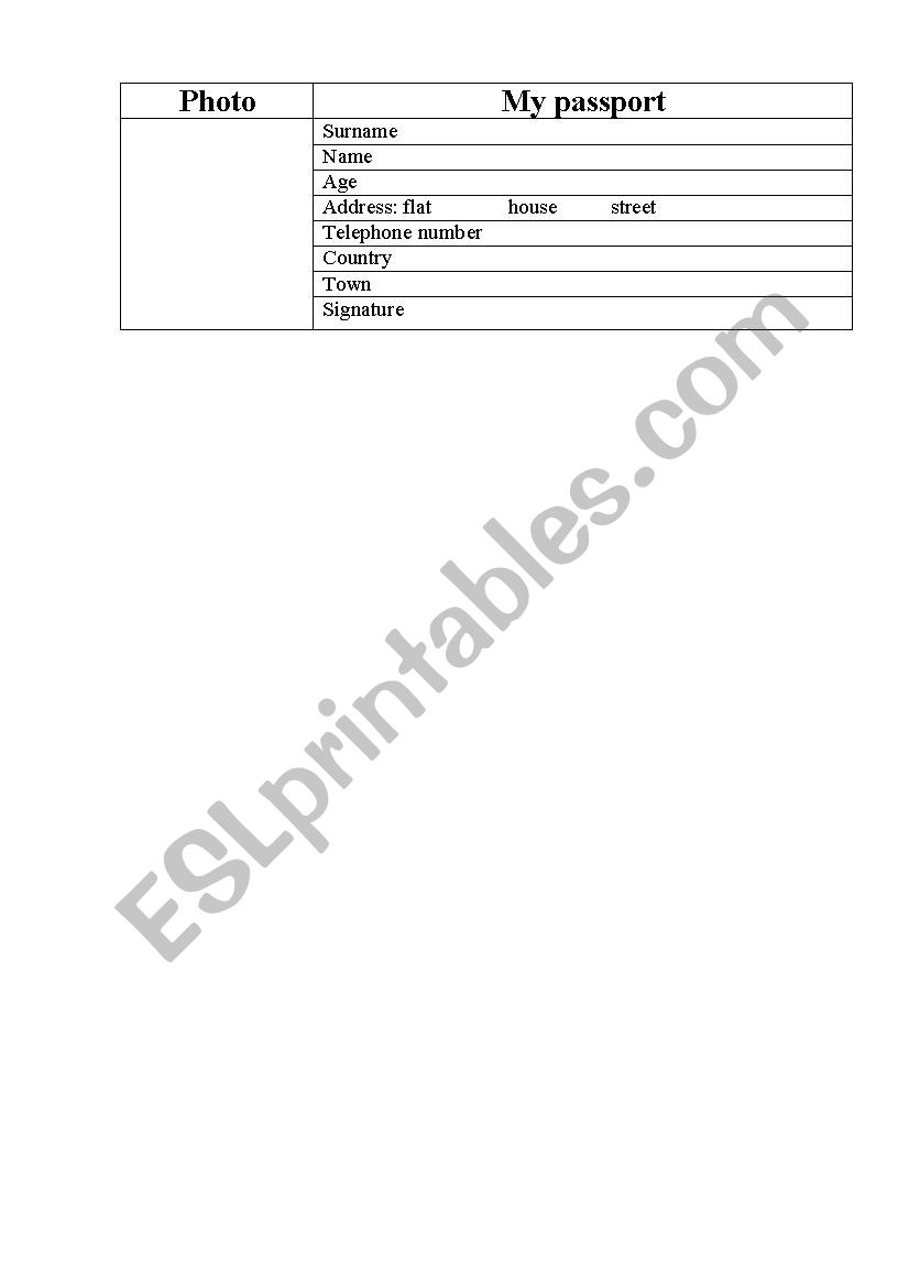 passport worksheet