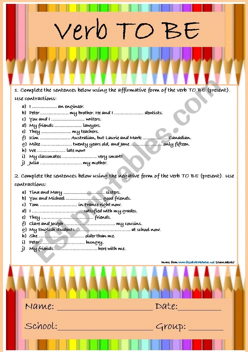 Verb To Be - Exercises worksheet