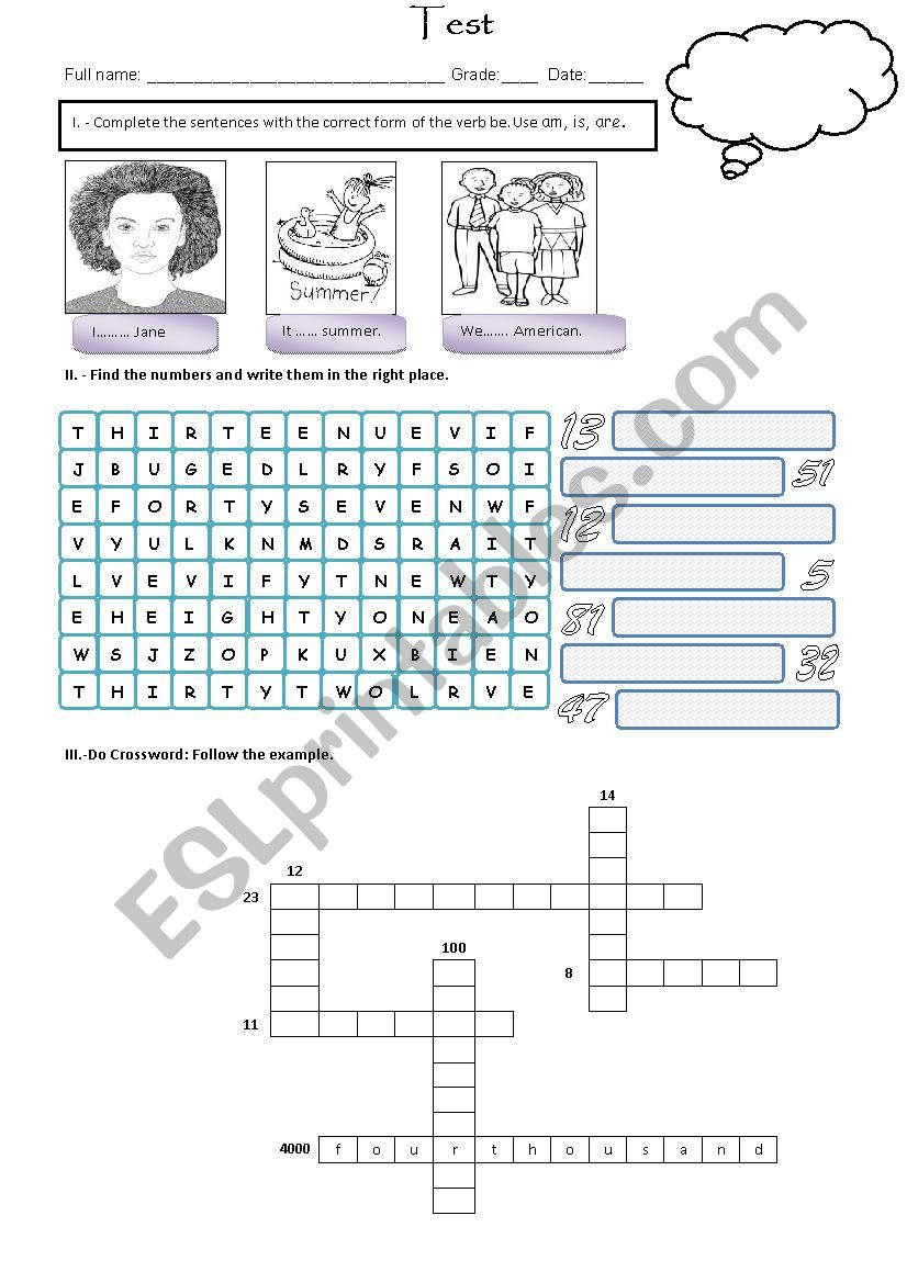 present simple and numbers worksheet