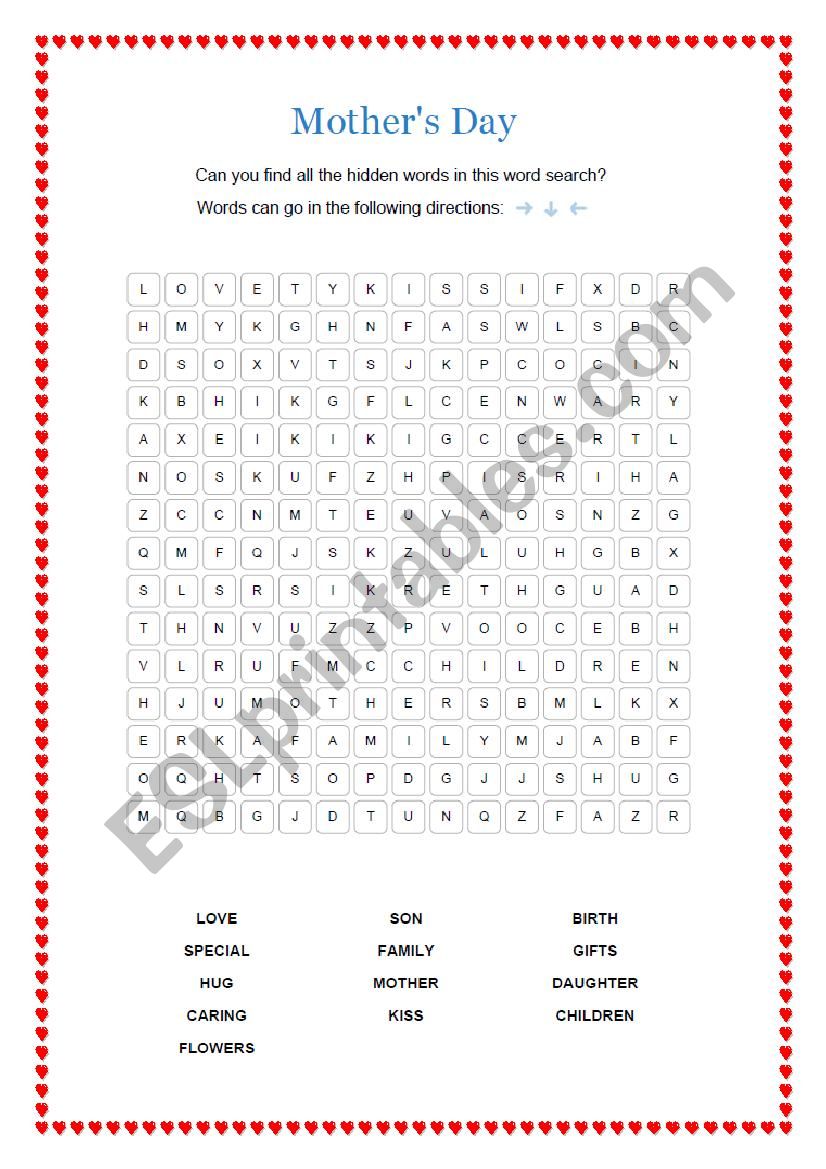 Mothers Day word search  worksheet