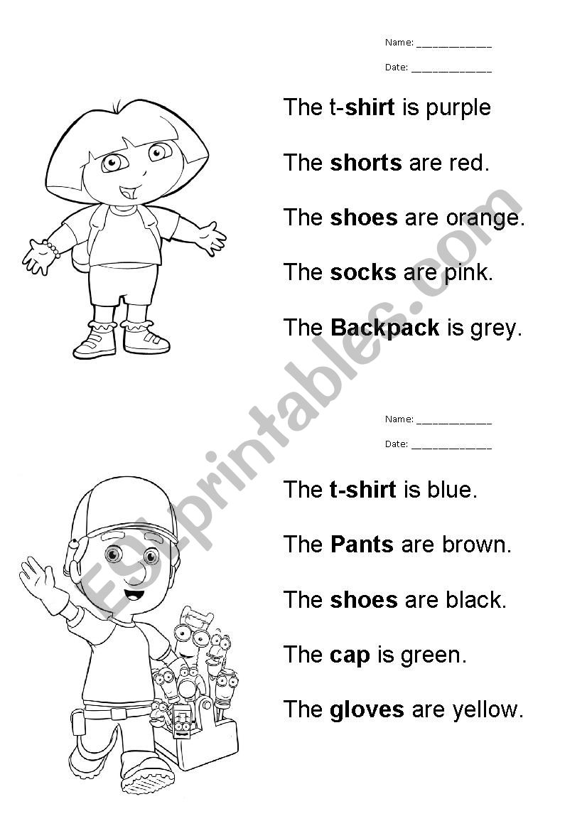 Color my clothes worksheet