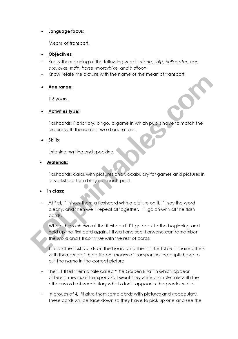 microteaching vocabulary- means of transport