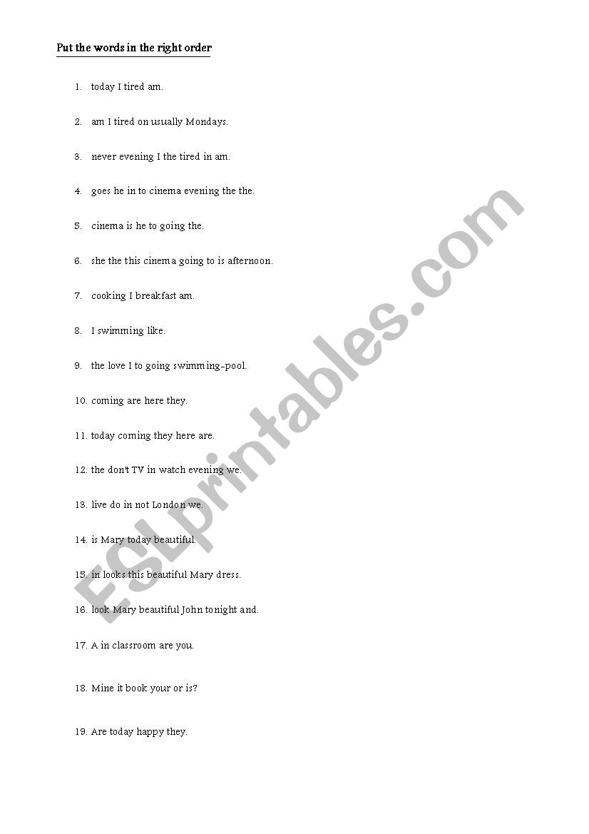 Word order worksheet