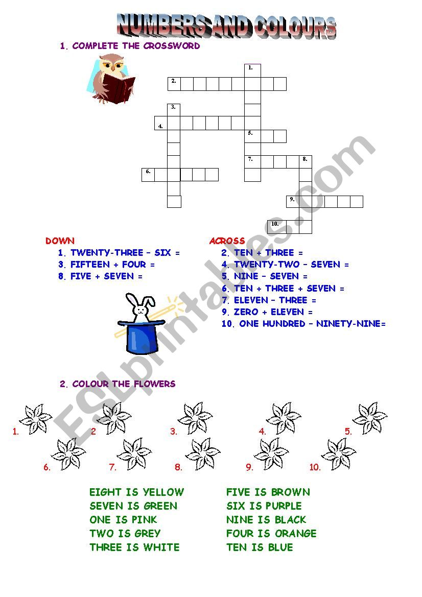 Numbers and Colours worksheet