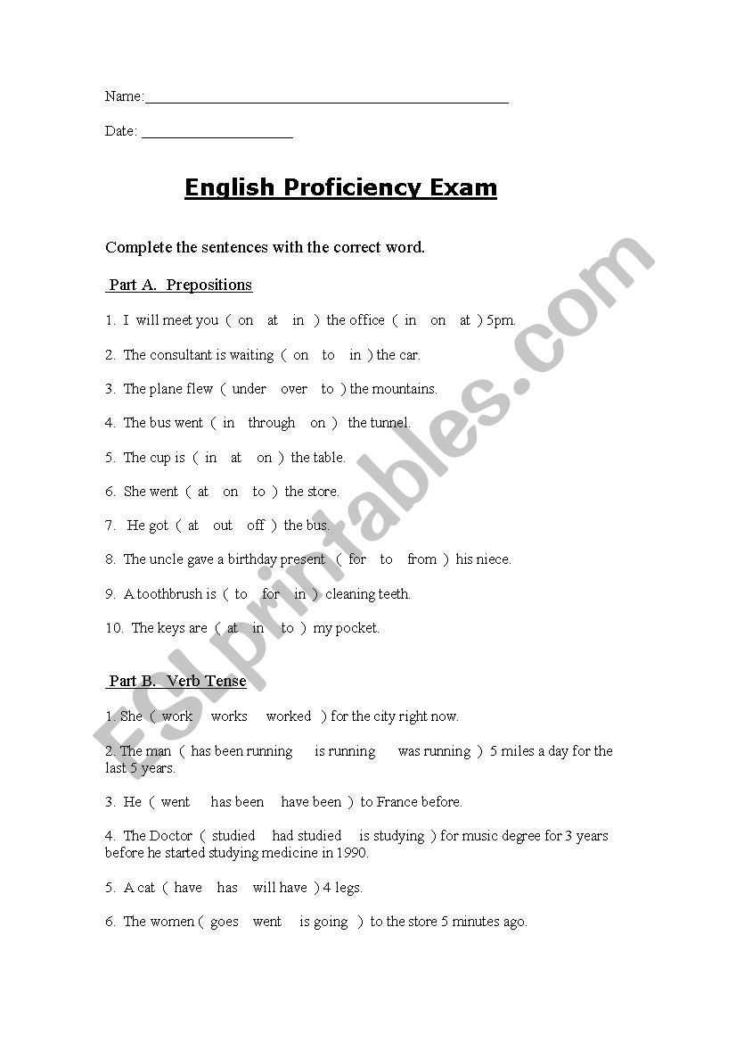 Intermediate proficiency exam 