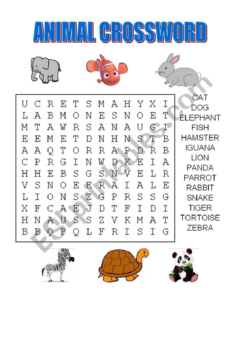 Animal crossword worksheet