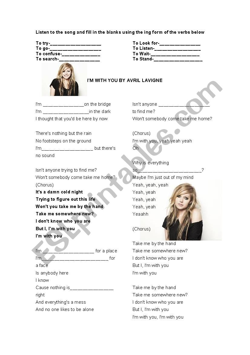 Im with you by avril lavigne worksheet
