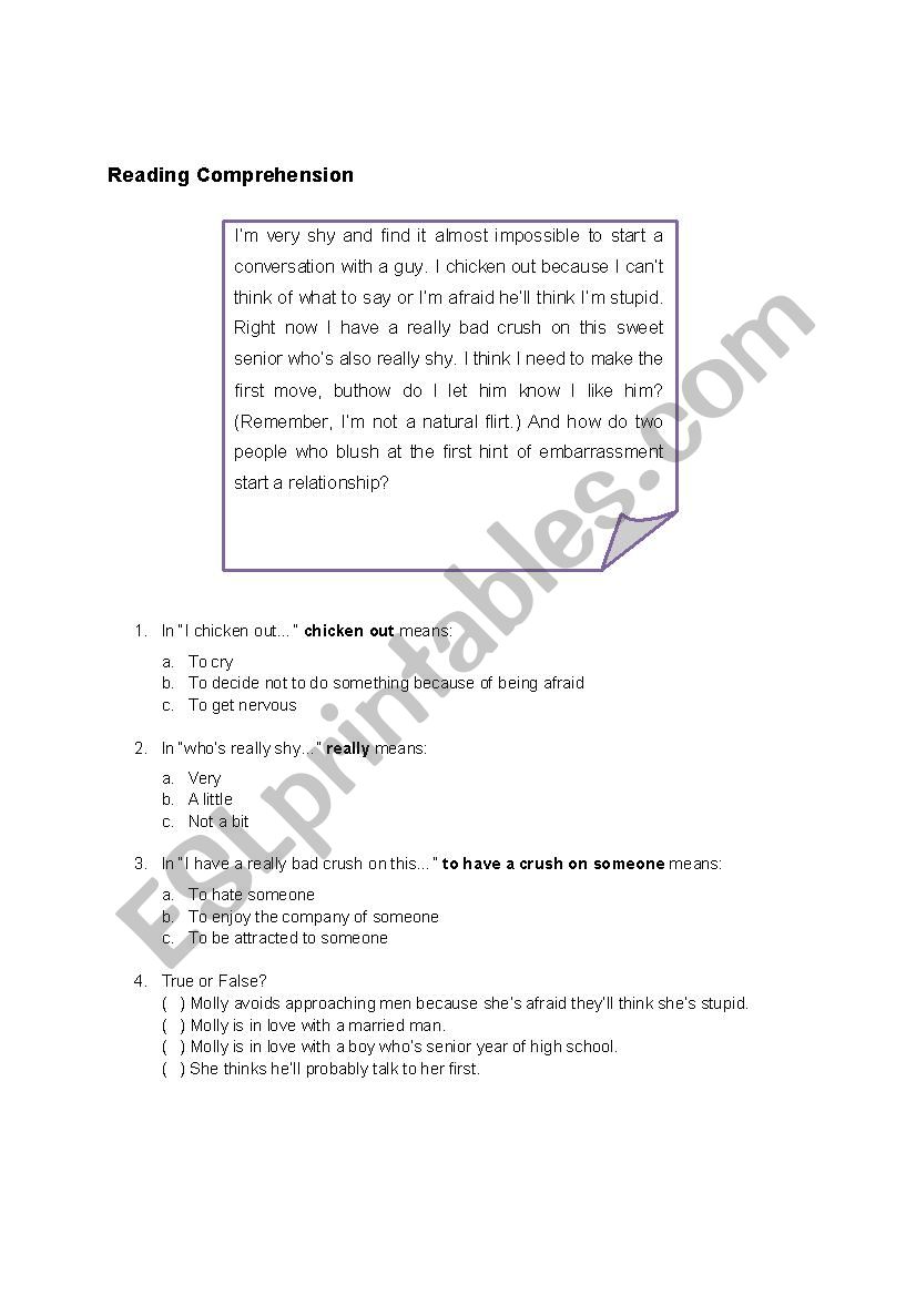 Reading Comprehension worksheet