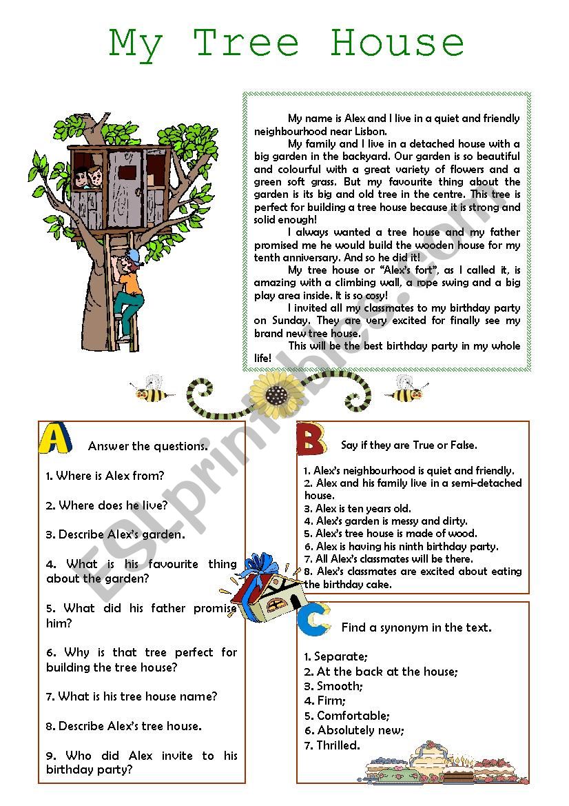 My Tree House - reading worksheet