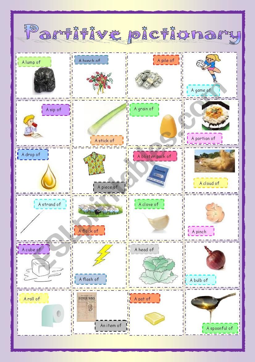 Pictionary of partitives worksheet