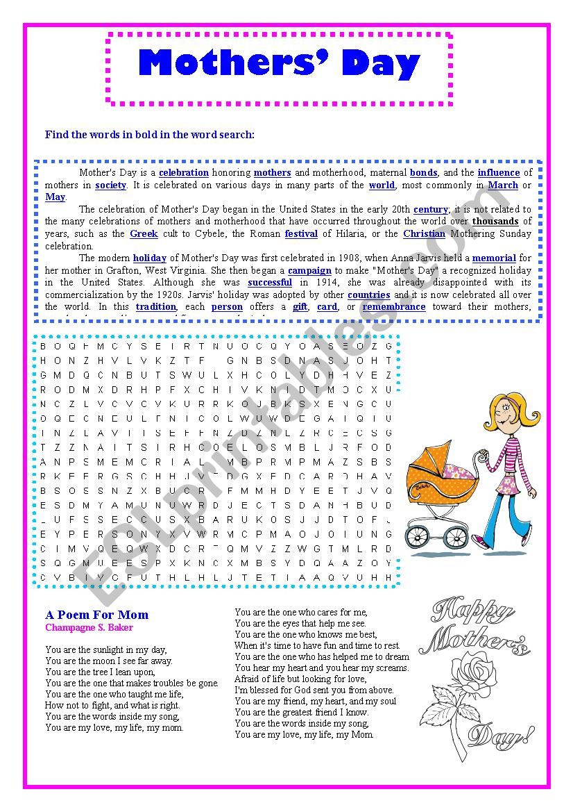 MotherÂ´s Day worksheet