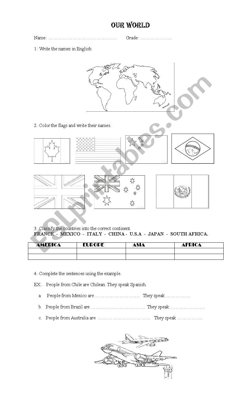 Our world worksheet