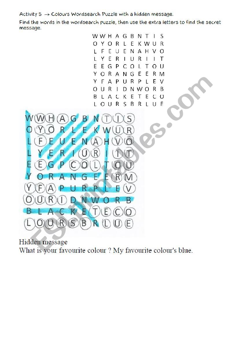 colour - wordsearch worksheet