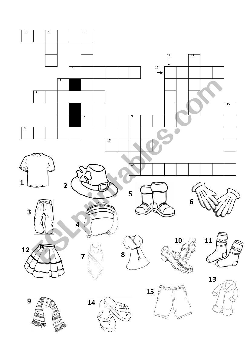 Crossword about clothes worksheet