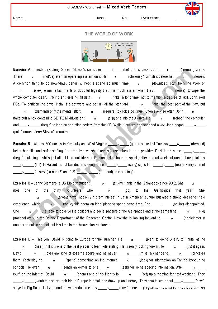 Verb Tense Revision - The World of Work