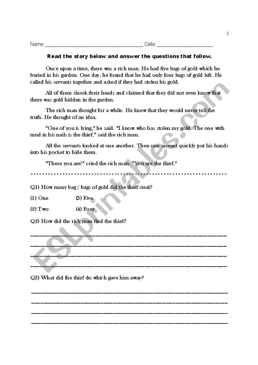 comprehension worksheet