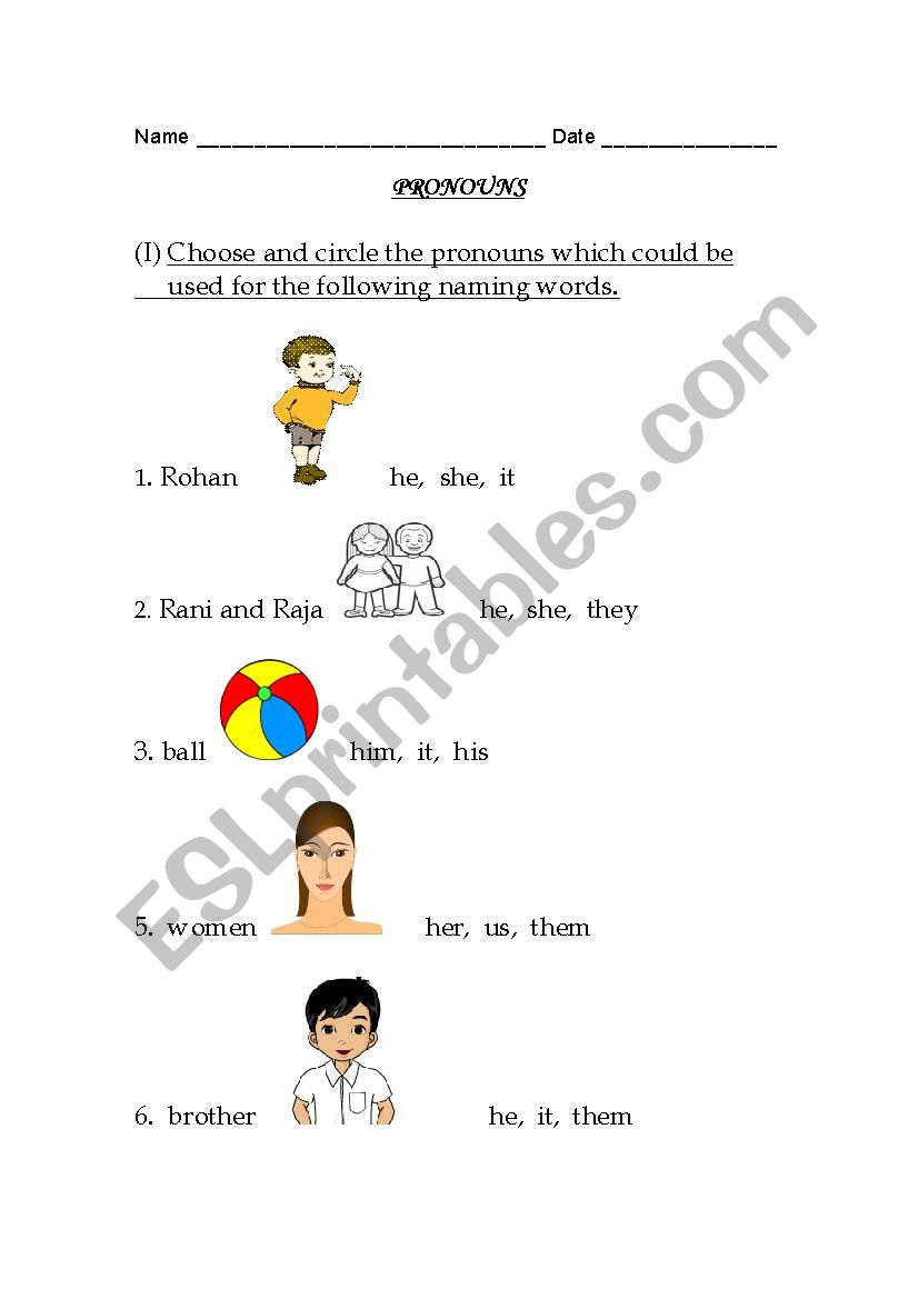 pronouns worksheet