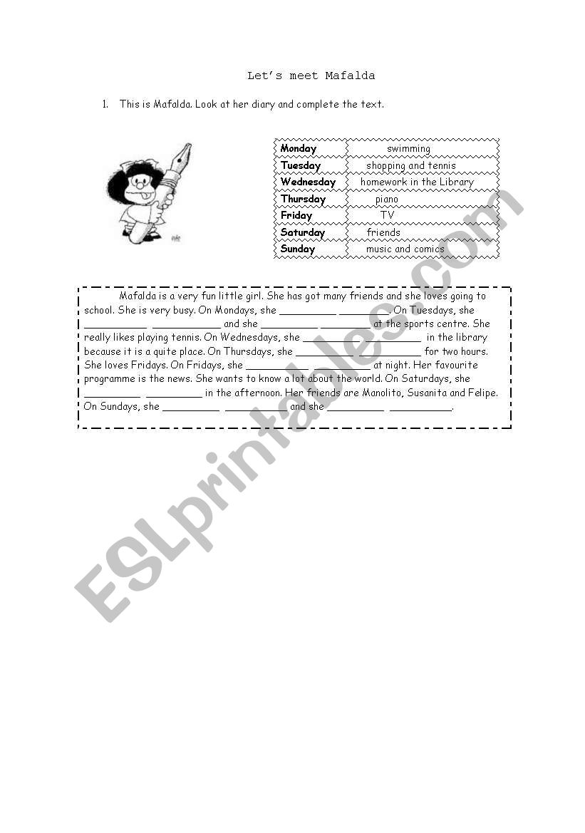 Mafaldas life worksheet