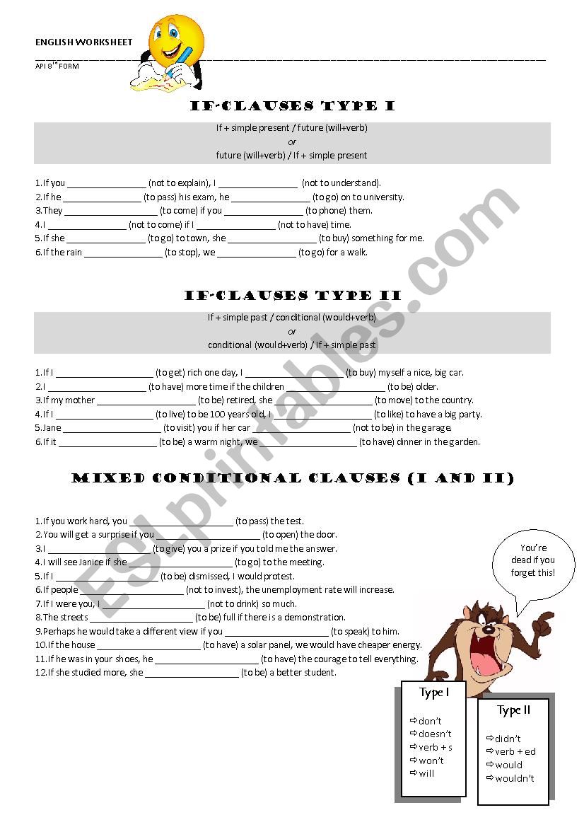 Conditionals I and II worksheet