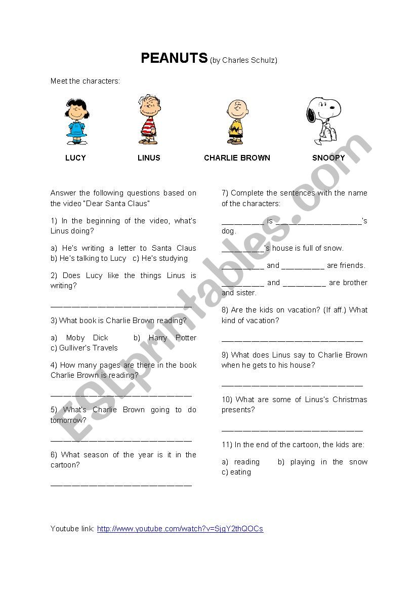 Video Comprehension - Peanuts worksheet