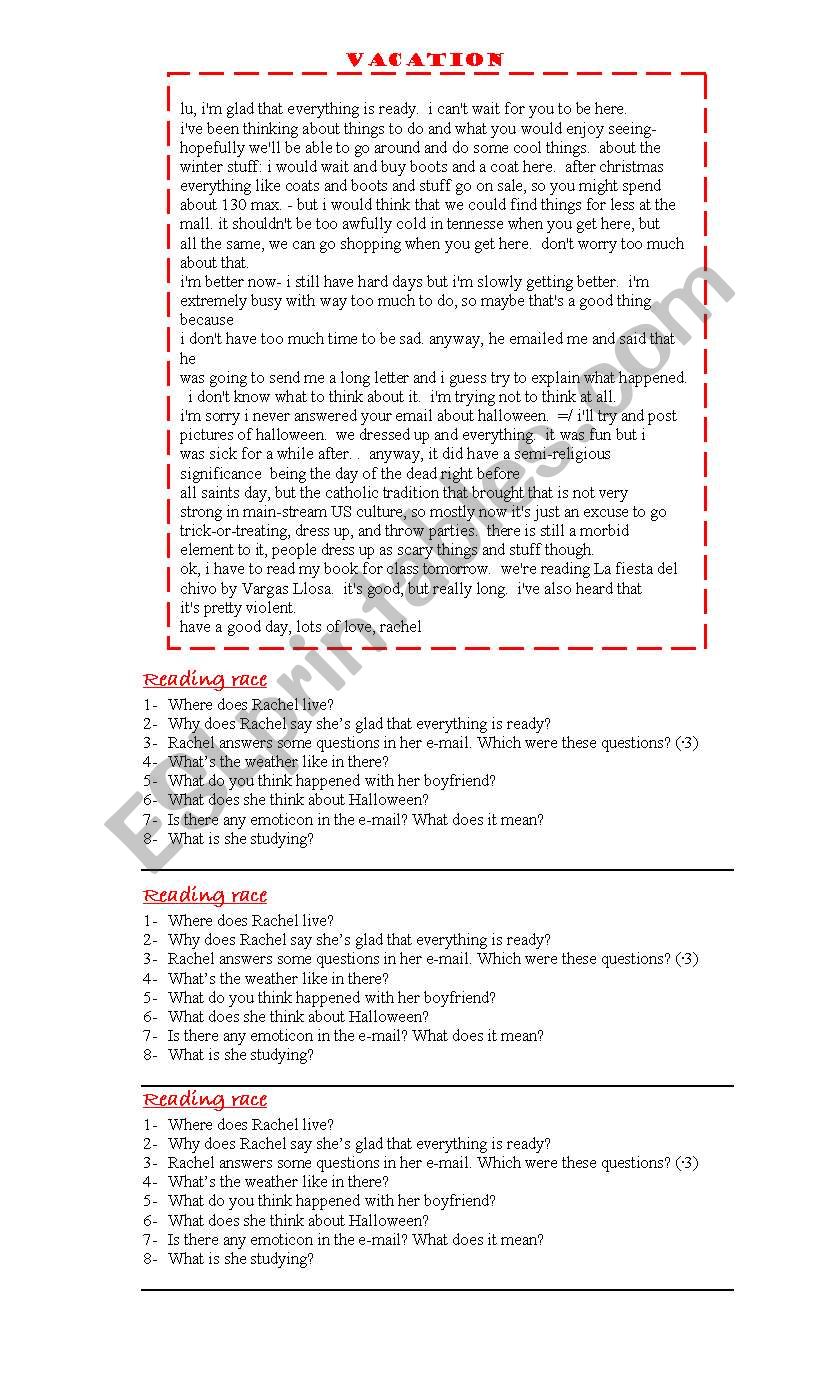 Vacation Time_ Letter worksheet