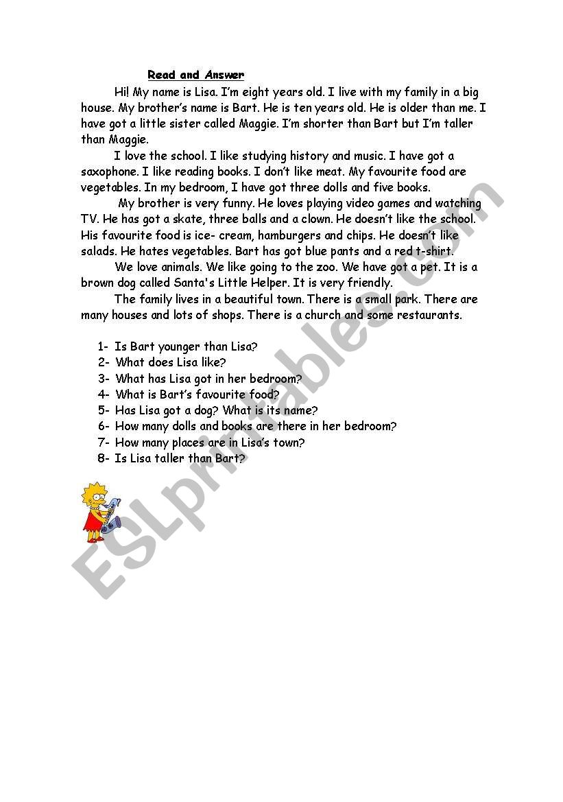 The Simpson Family worksheet