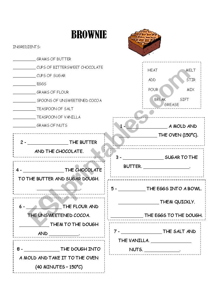 Brownie recipe worksheet