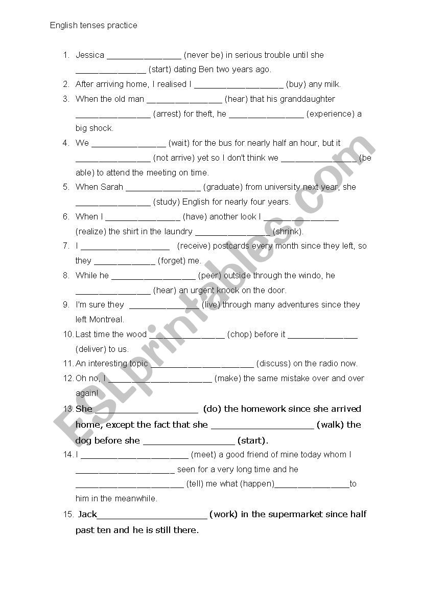 English tenses review worksheet