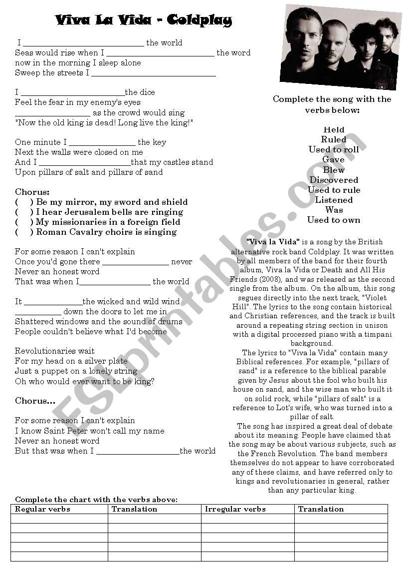 Song: Viva La Vida worksheet