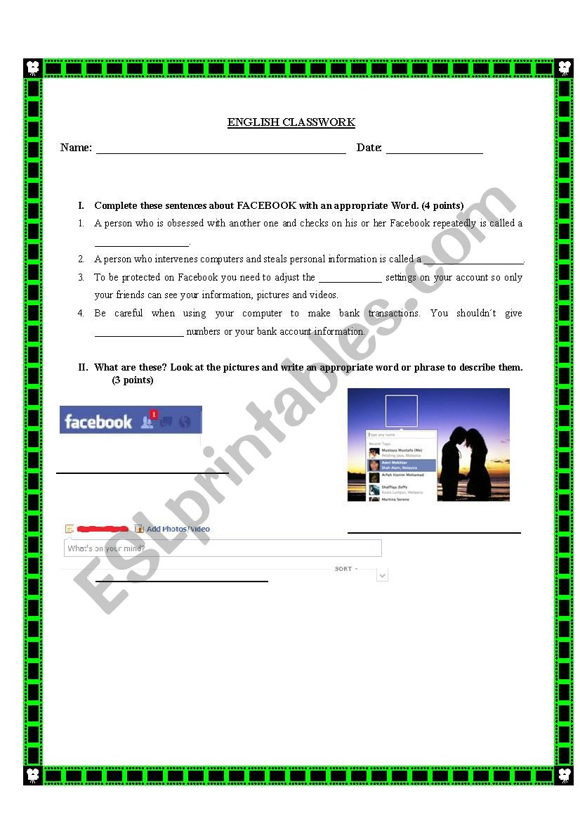 Facebook: Social Network QUIZ worksheet