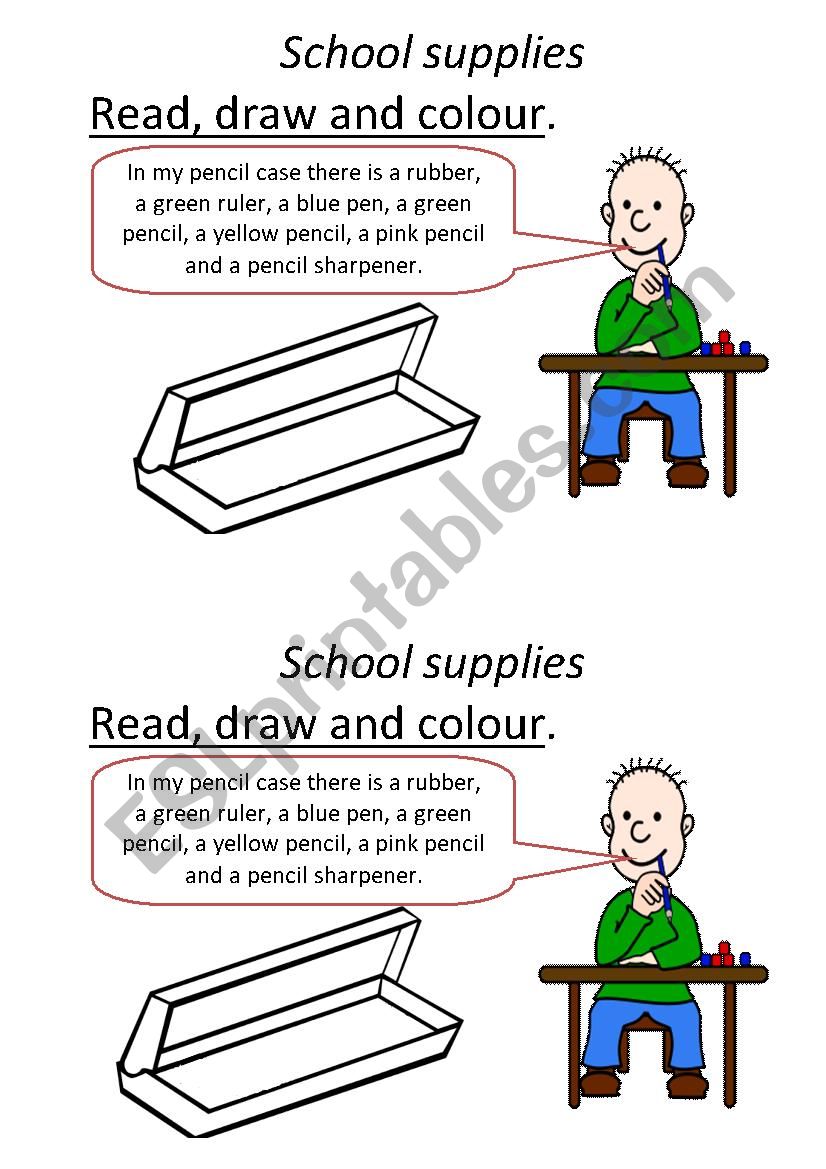 School supplies worksheet