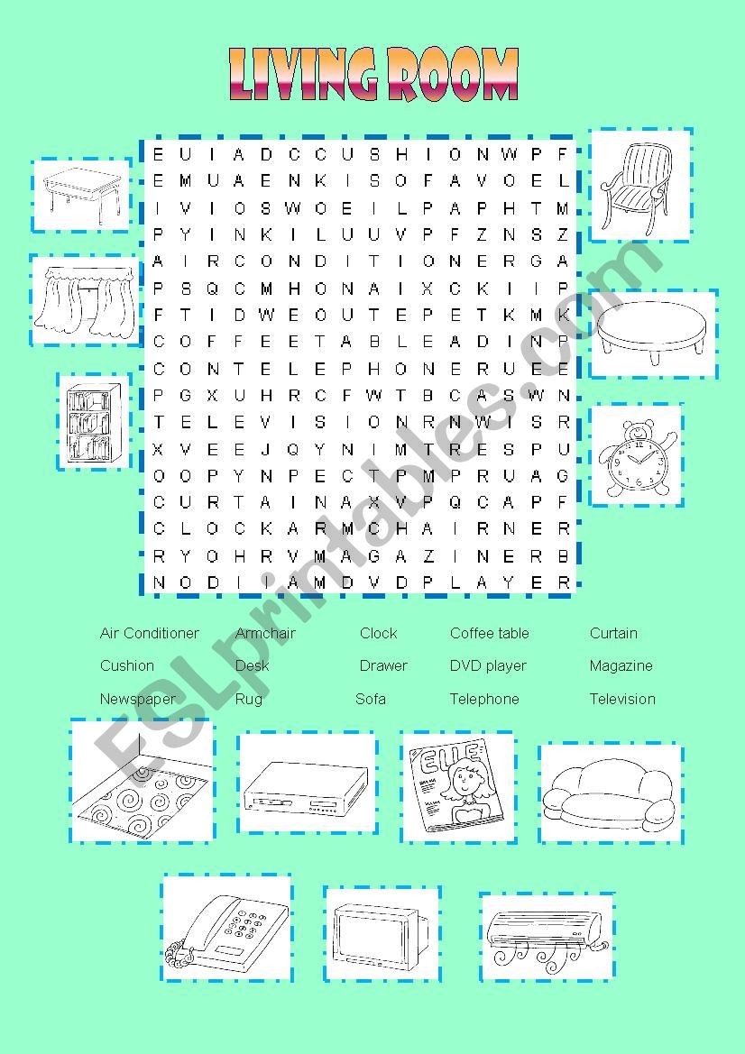 LIVING ROOM WORDSEARCH worksheet