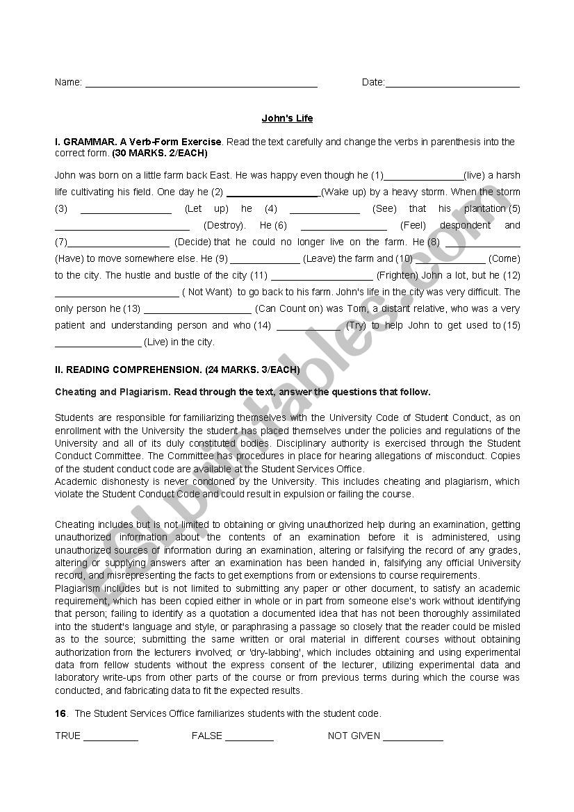 Intermediate grammar exercise worksheet