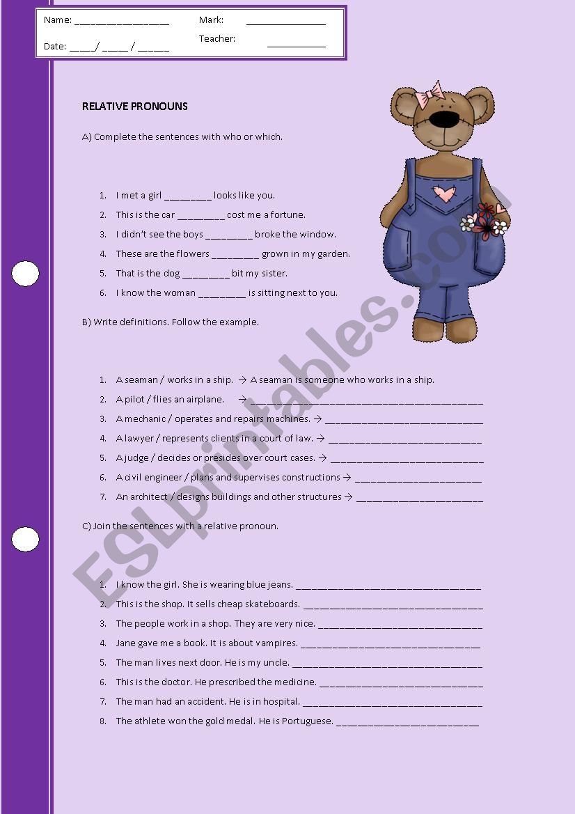 relative clauses worksheet