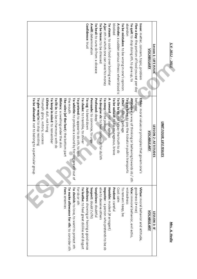 Summary unit FOUR worksheet