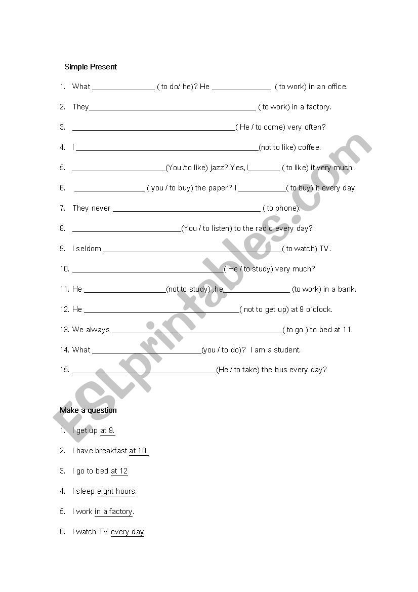  Present Simple worksheet