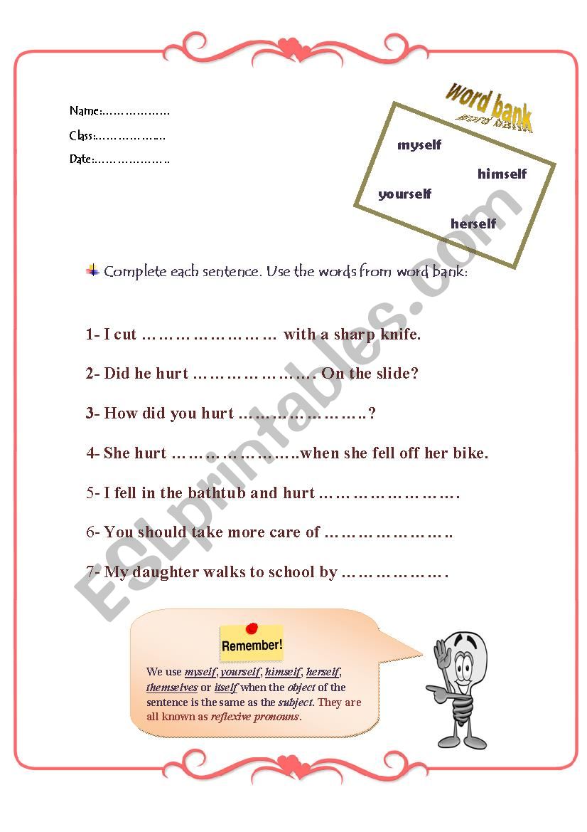 reflexive pronouns worksheet