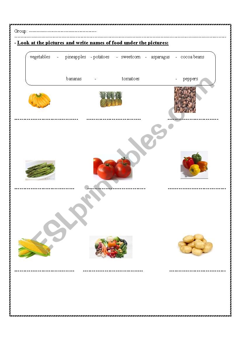 food worksheet