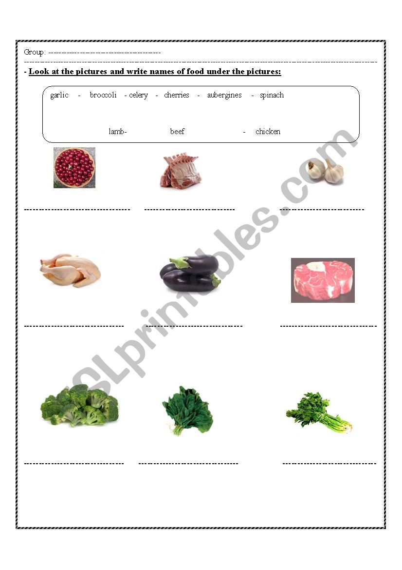 food worksheet