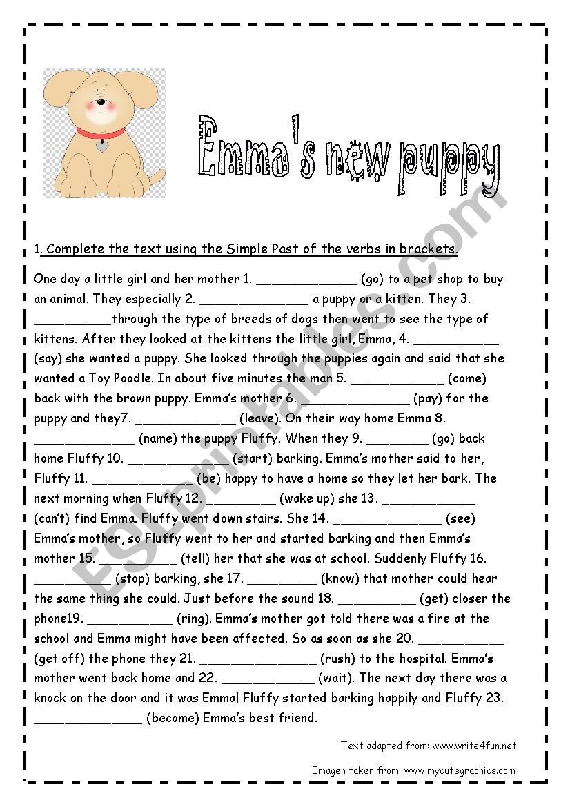 Simple Past Practice Â´ EmmaÂ´s new puppyÂ´ with KEY