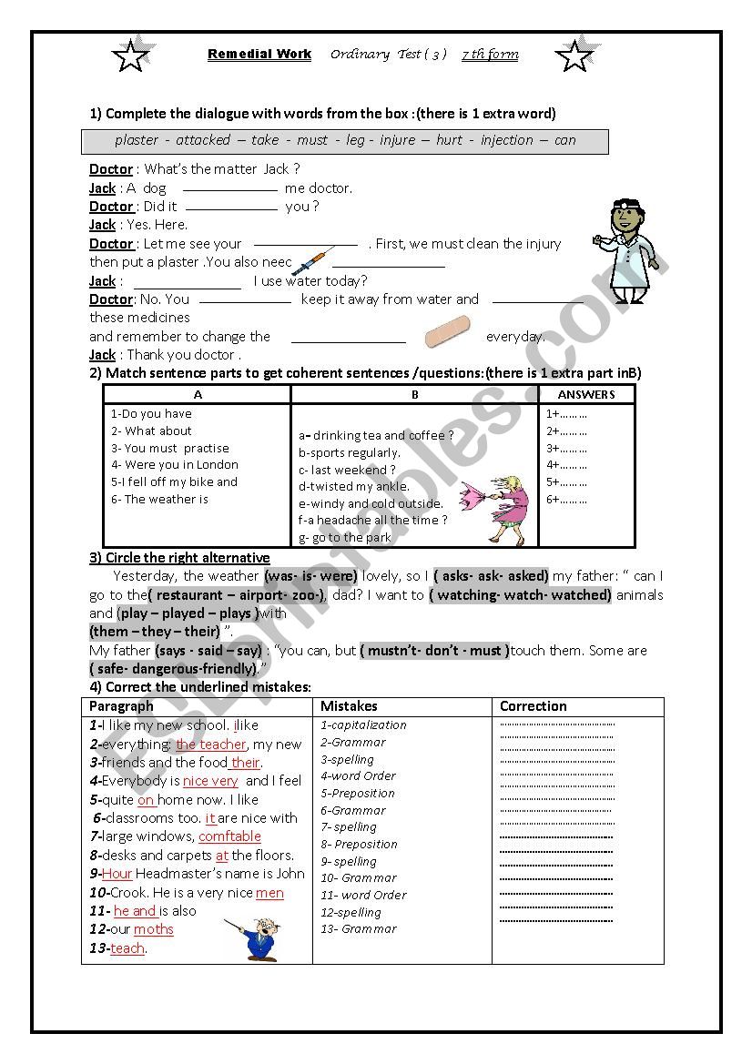 REMEDIAL WORK (ordinary test 3 /  7th formers )